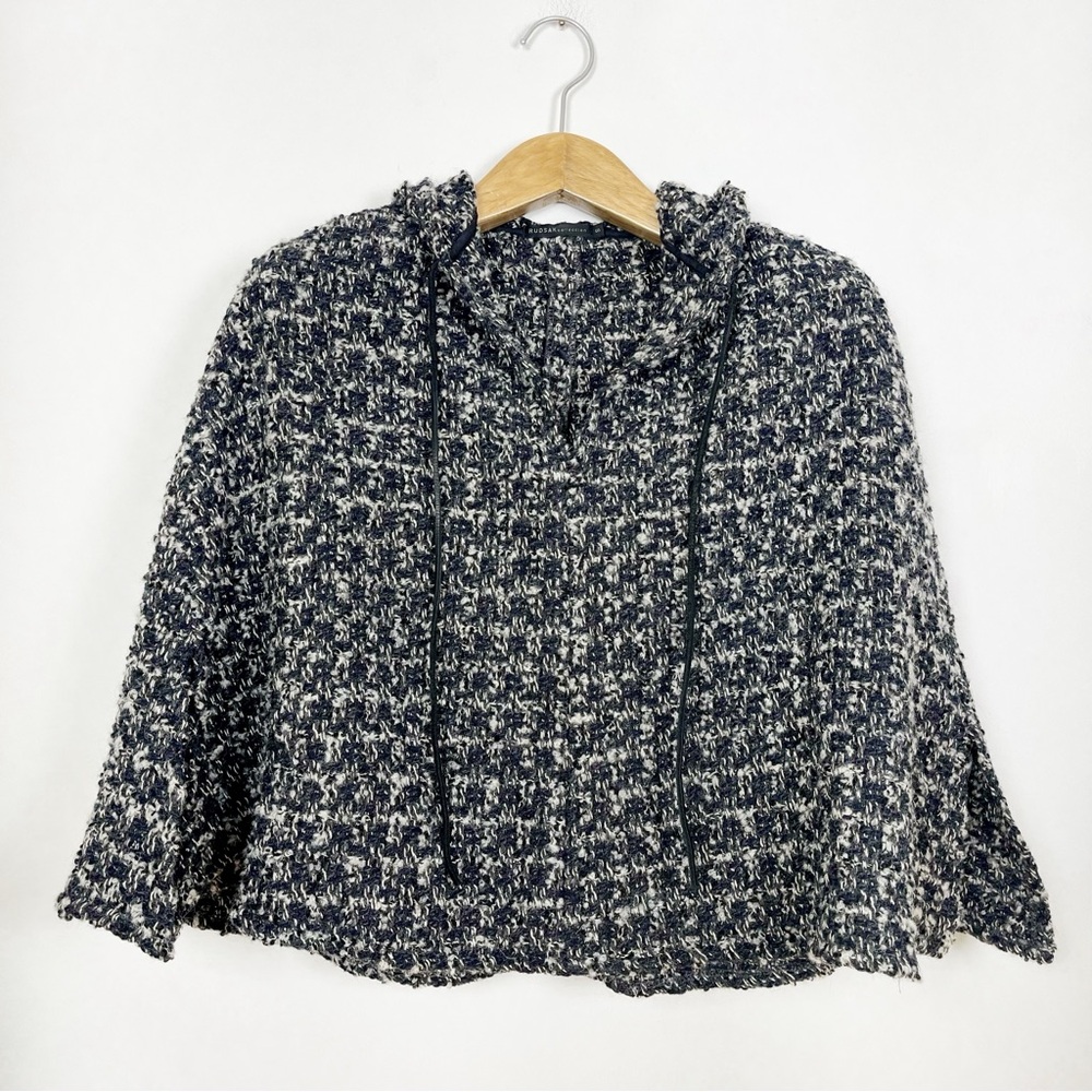 RUDSAK 🇨🇦 Women’s Black and White Tweed Wool Blend Hooded Cape Size Small
